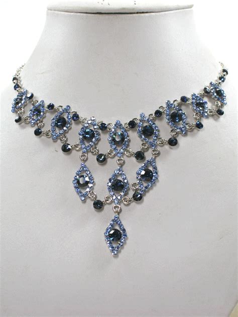 Navy Blue Rhinestone Crystal Necklace And Earrings Set C369 Ebay