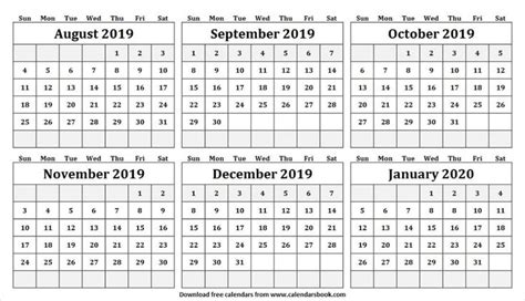 August September October November December January 2020 Calendar
