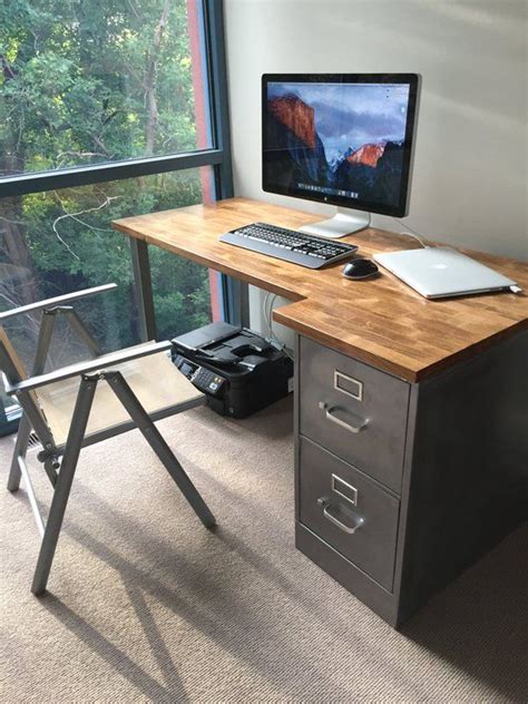 The desk base cabinet height is 29.5 and come in depths of 21 or 24. Modern Desk Refinished 2 drawer Metal Filing Cabinet Solid ...