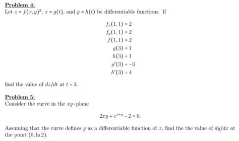 solved problem 4 let z f x y x g t and y h t be