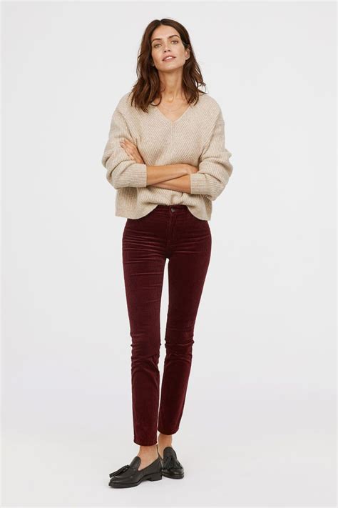 Ankle Length Corduroy Pants Burgundy Pants Outfit Pants Outfit