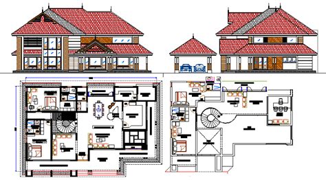 Bungalow Elevation And Top View Layout Plan Dwg File Cadbull Images