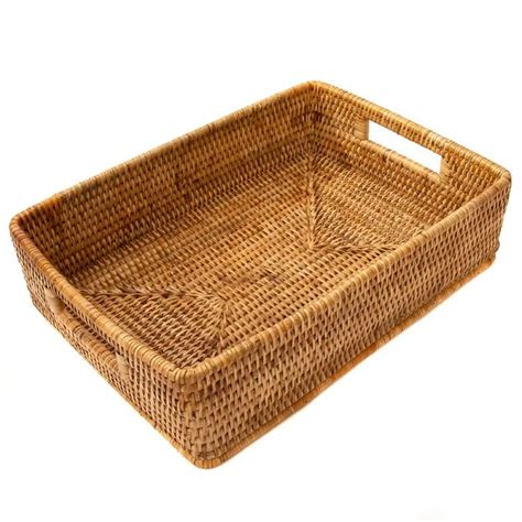 Rattan Rectangular Basket With Rounded Corners And Cutout Handles In Rectangular Baskets