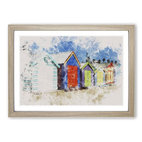 Colourful Beach Huts Watercolour Wall Art Framed Print Picture Ebay