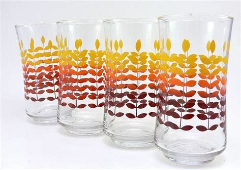 Set Of 6 Vintage Libbey Glasses Retro Orange Yellow And Red Glassware Libbey Glasses