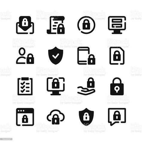 Computer Security Icons Black Symbols Vector Icons Set Stock