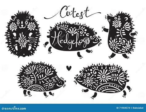 Set Of Cutest Hedgehogs With Flowers Stock Vector Illustration Of