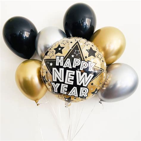 Happy New Year Balloons Black And Gold New Year Decoration New Years