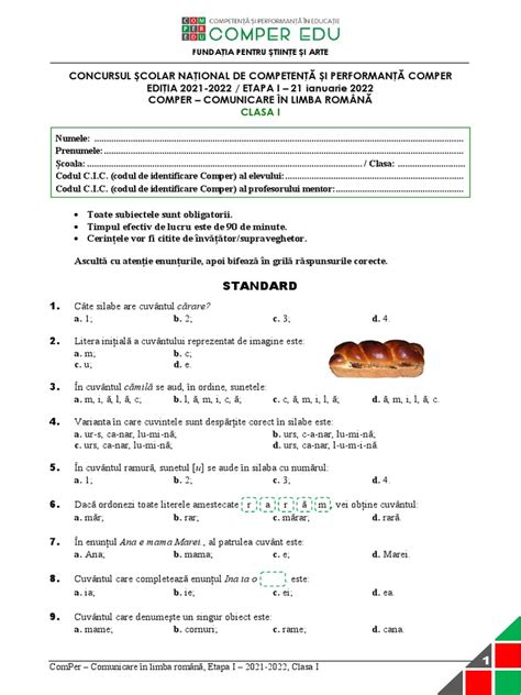 Subiect Comper Romana Etapai 2021 2022 Clasai Pdf