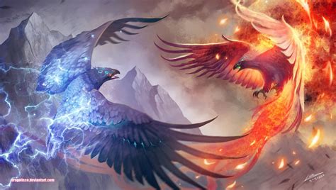 Thunder And Flameby Dragolisco Phoenix Artwork Fantasy Beasts