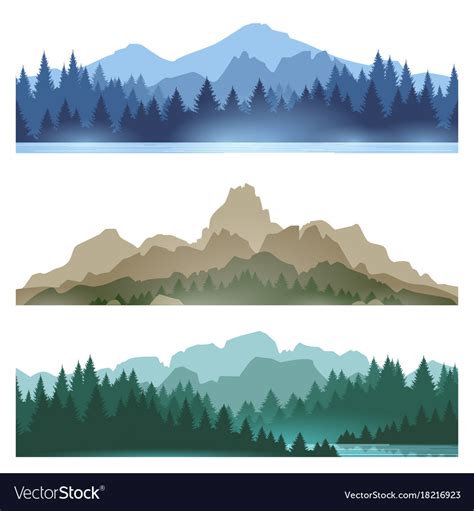 Foggy Mountains Landscape Set Royalty Free Vector Image