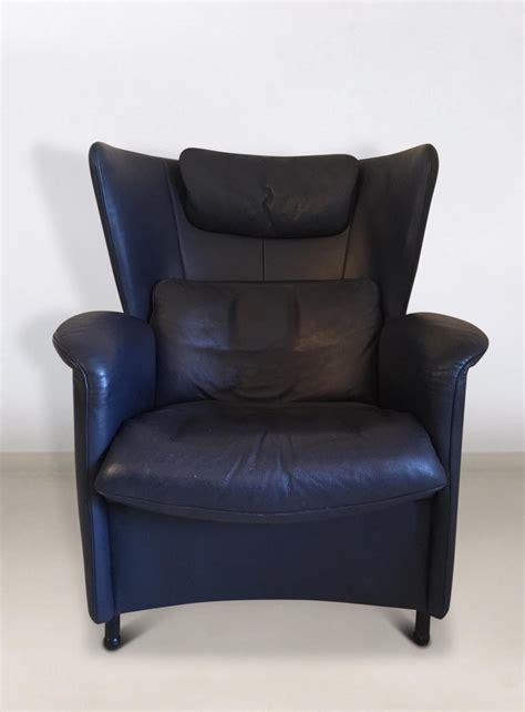 Blue Leather Lounge Chair And Footstool By De Sede Model Ds 23 1990s