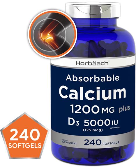 Absorbable Calcium 1200 Mg With 5000 Iu Vitamin D3 240 Softgels Non