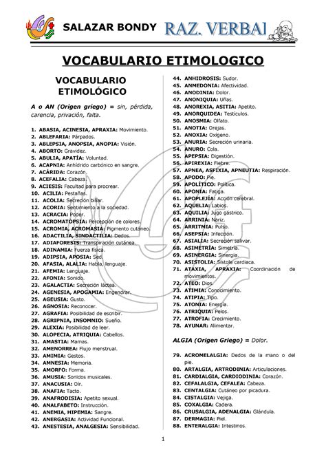 1 Avocabulario Etimológico General Vocabulario Etimologico