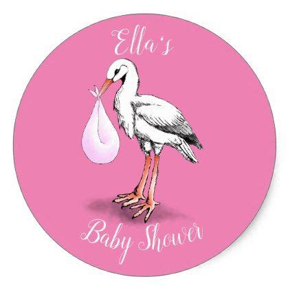 Stork Baby Girl Shower Sticker Label Zazzle Baby Shower Stickers
