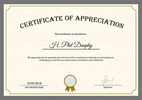 Sample Certificate Of Appreciation Free