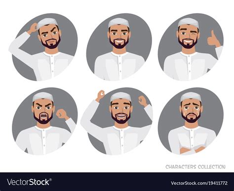 muslim arab man character set avatars royalty free vector