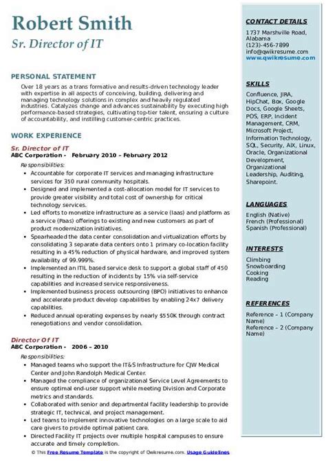 Director Of It Resume Samples Qwikresume