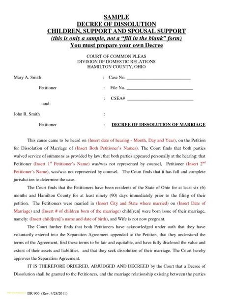 Ohio Divorce Forms Free Templates In Pdf Word Excel To Print