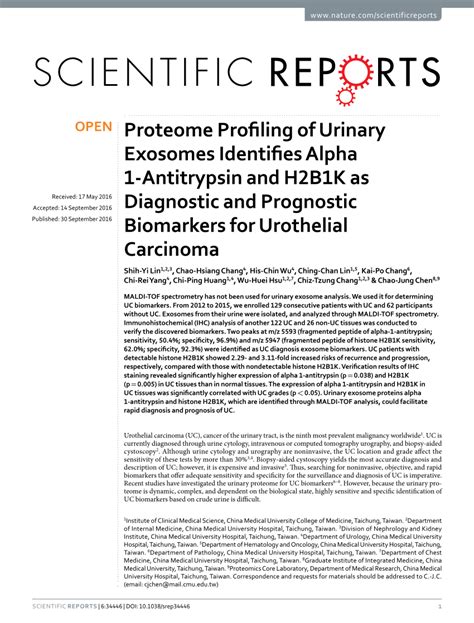 Pdf Proteome Profiling Of Urinary Exosomes Identifies Alpha
