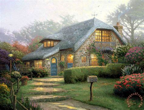 Thomas Kinkade Lilac Cottage Painting Lilac Cottage Print For Sale