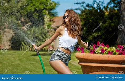 Woman Having Fun In Summer Garden Stock Image Image Of Garden Botany 52366761
