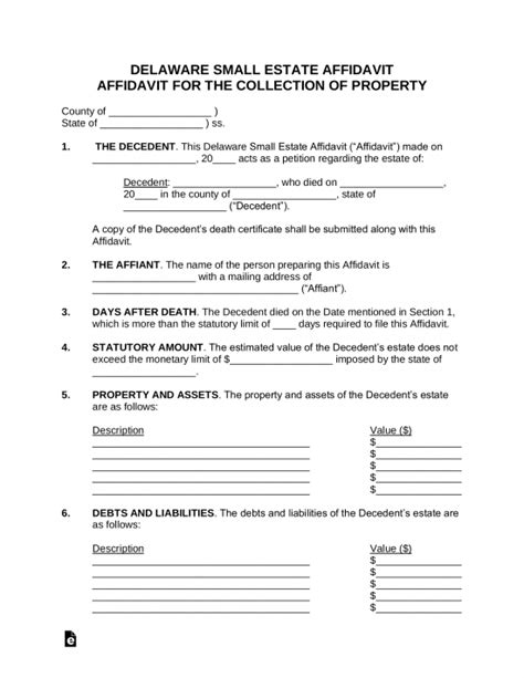 Printable Small Estate Affidavit Illinois