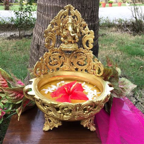 Brass Urli With Lord Ganesha 125 Inches Ganesha Urli Bowl For Home