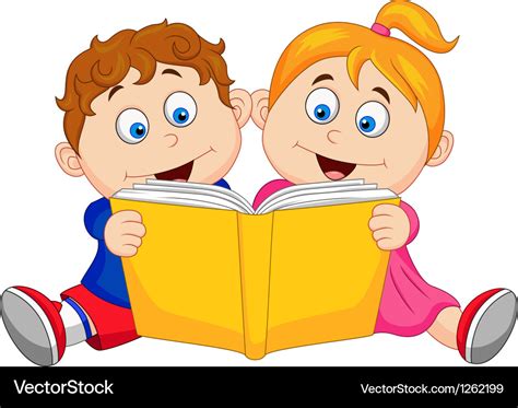 Children Cartoon Reading A Book Royalty Free Vector Image
