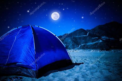 Camp Tent On The Beach At Night Stock Photo By ©annaom 54163659