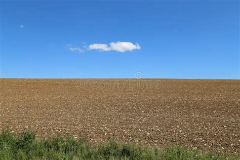 Plowed Rocky Field And Blue Sky With A Cloud Stock Image Image Of