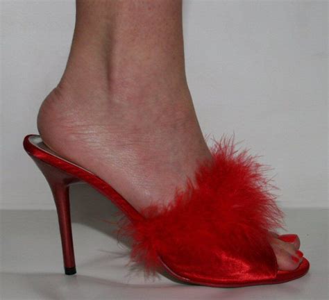 Frou Frou Red Satin With Marabou Feather 4 Inch Heel Mule Sizes Uk 3 4