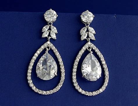 Dramatic Cubic Zirconia Drop Earrings With Sterling Silver Studs