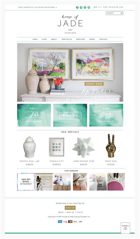 Clean Website With Pops Of Green For House Of Jade Interiors Designed
