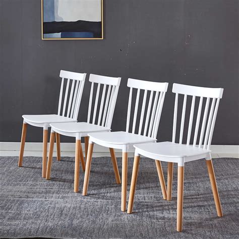 Dining Chairs Set Of 4 Plastic Kitchen Chairs With Wood Legs And