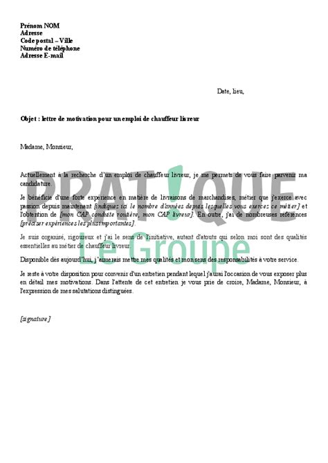 modele lettre de motivation chauffeur livreur