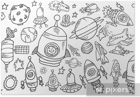 Plakat Outer Space Sketch Doodle Vector Set Pixersdk