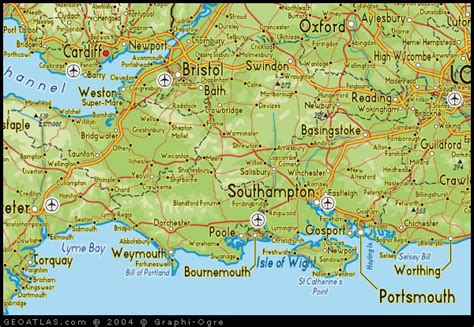 Counties, cities, towns of england. Map of South England map, UK Atlas