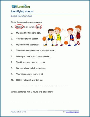 grade  nouns worksheets  learning
