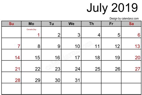 July 2019 Calendar Printable Printable Word Searches
