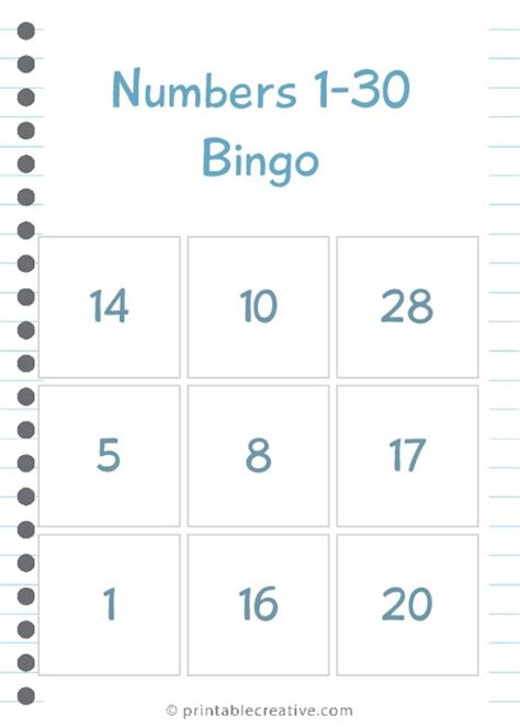 Numbers 1 30 Bingo
