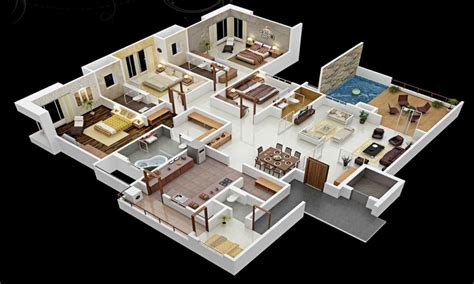 4 Bedroom House Floor Plans 3d 3 Bedroom House Modern