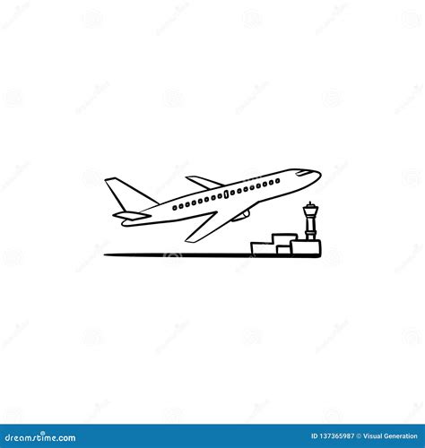 Airplane Taking Off Hand Drawn Outline Doodle Icon Stock Vector