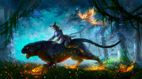Lion Warrior Girl In Magical Forest For Hunt 4k Wallpaperhd Artist