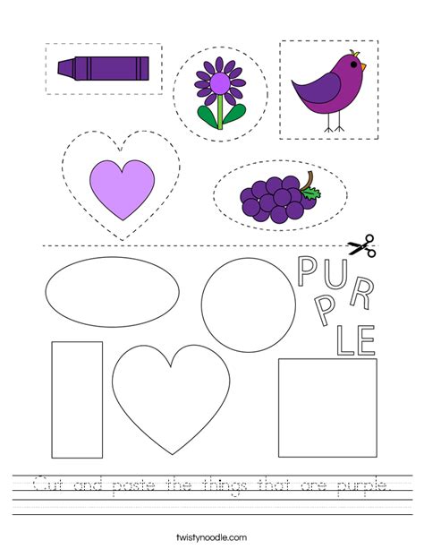 Cut And Paste The Things That Are Purple Worksheet Twisty Noodle