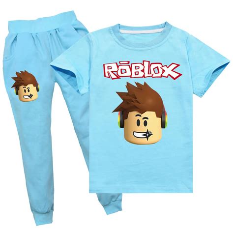 Boys Girls Classic Roblox Print T Shirt And Pants Set Summer Tracksuit