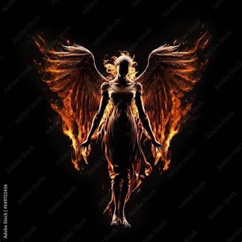 Pretty Fire Angel Demon Angel Of Light Isolated Against A Dark