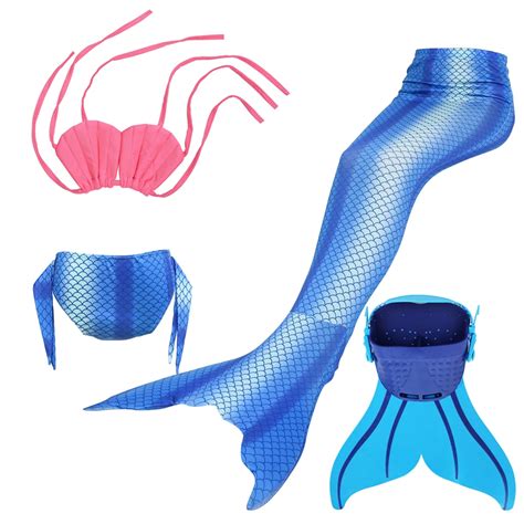 Girls Mermaid Monofin Sparkle Swimming Tail Kids Swimwear Set Swim