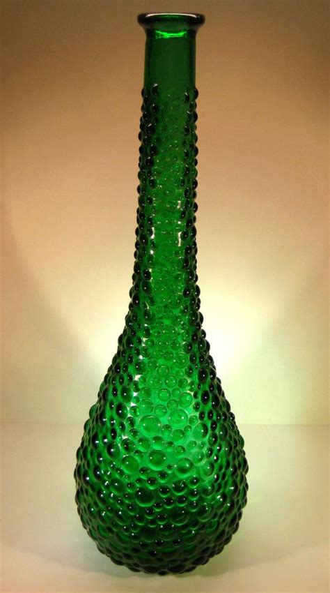 Green Bubble Glass Vase Tall Made In Italy Great Holiday Decor Bubble Glass Tall Vases Green