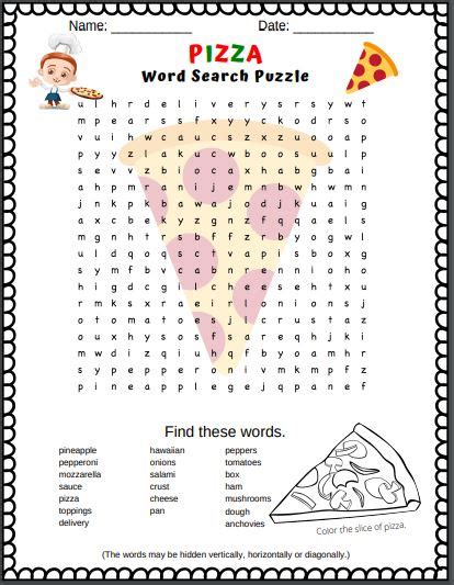 Pizza Word Search Puzzle Free Printable Puzzletainment